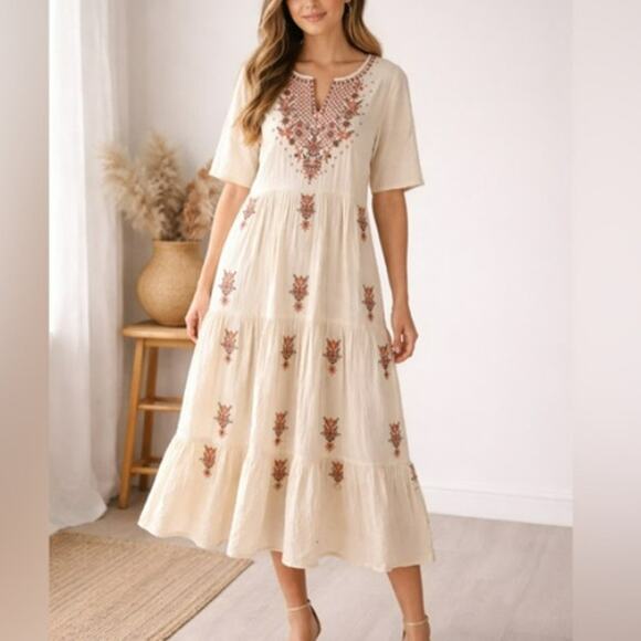 Soft Surroundings Dresses & Skirts - Soft Surroundings Womens Medium Dress Maxi Floral Boho Embroidered Cotton